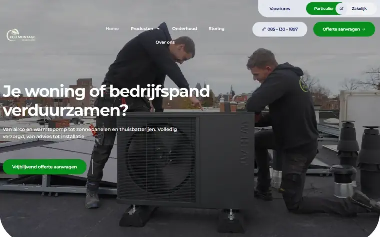 Screenshot van de homepage van ecomontagenederland.nl