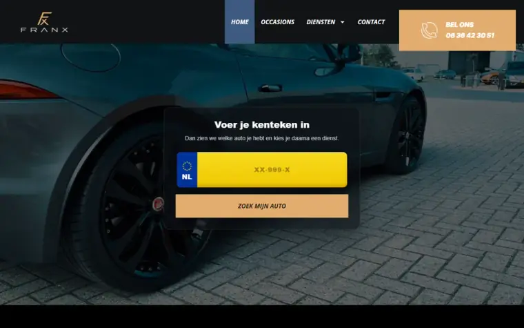 Screenshot van de homepage van franxautomotive.nl